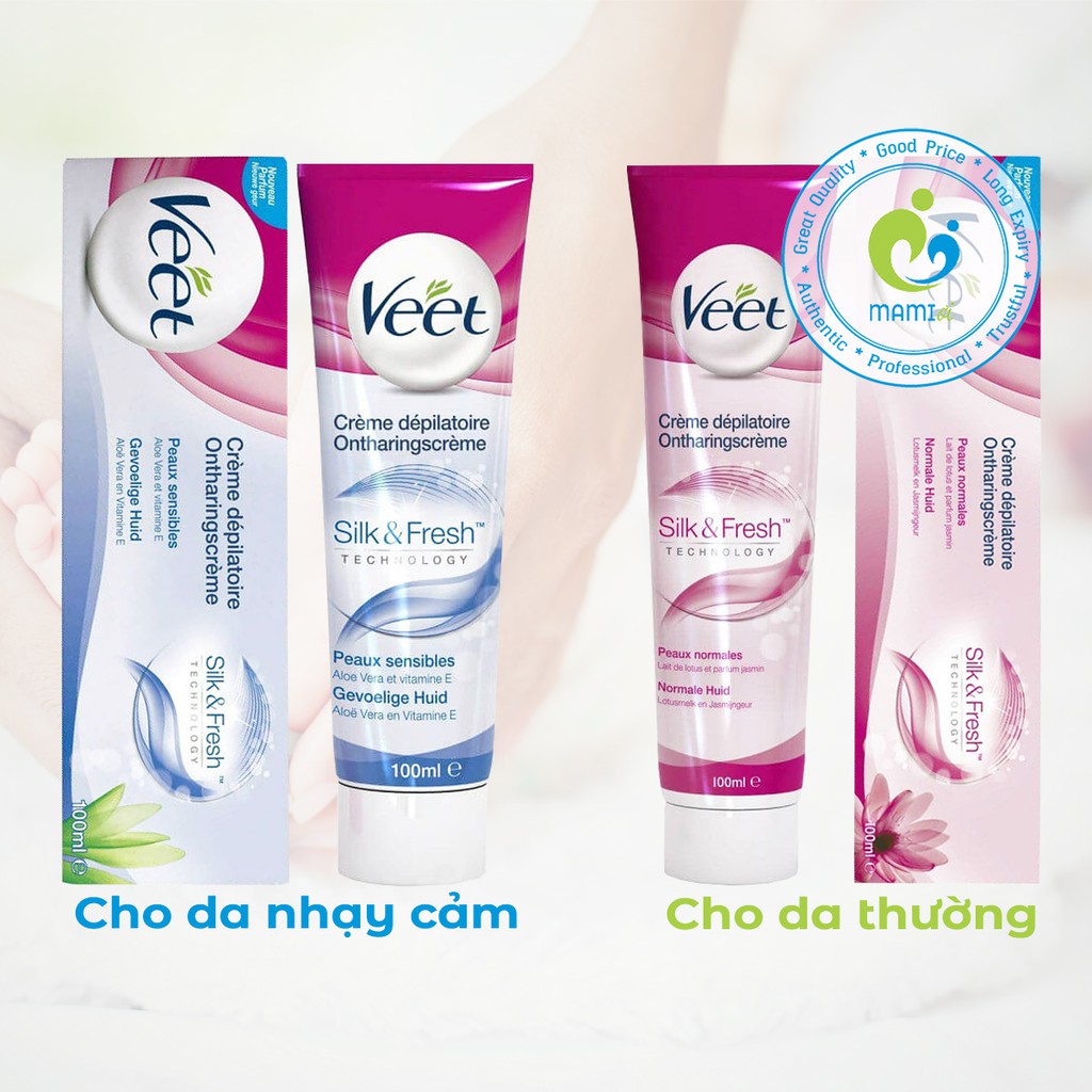 Kem tẩy lông (100ml) cho da thường (hồng) và da nhạy cảm (xanh dương) Veet Silk & Fresh, Pháp | WebRaoVat - webraovat.net.vn