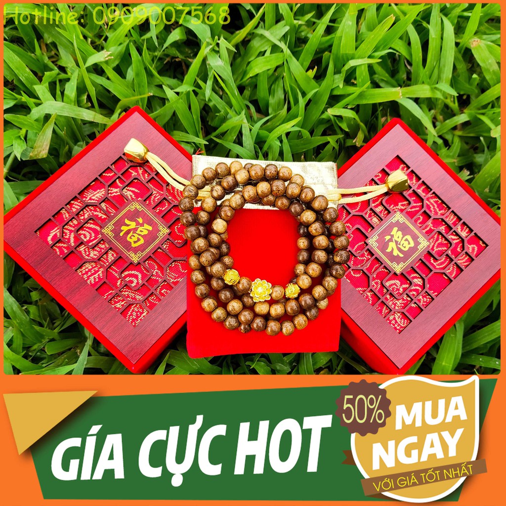 [CAO CẤP] [Tặng Nhẫn] Vòng tay trầm hương tự nhiên 108 hạt xịn charm hoa sen mạ vàng dành cho nam nữ