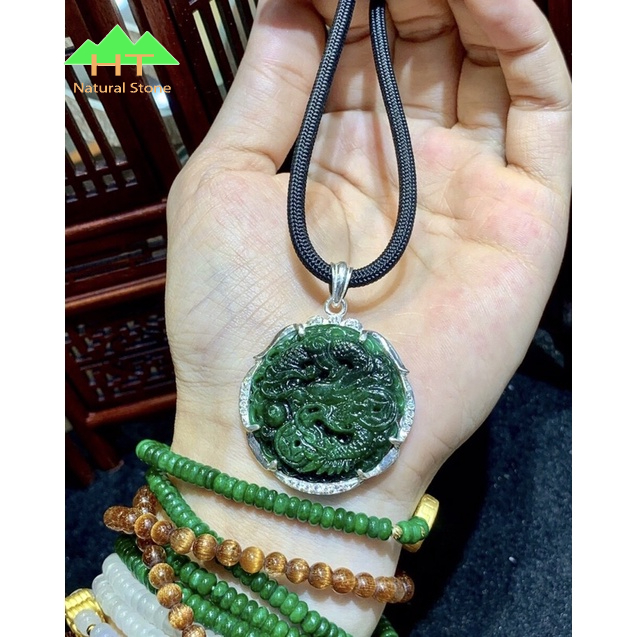 Mặt dây chuyền Ngọc Sơn thủy chạm khắc rồng