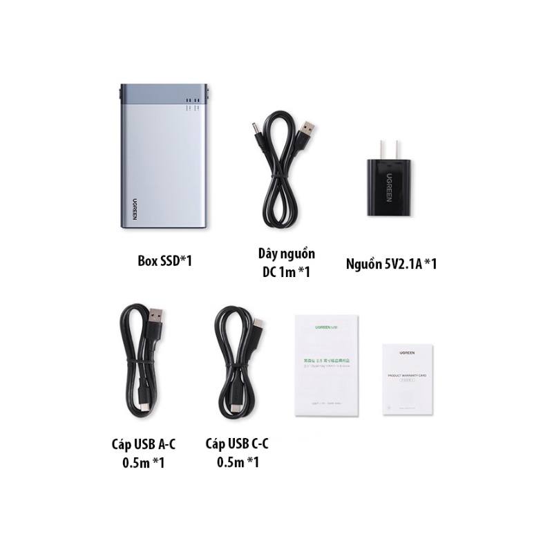 Hộp đựng ổ cứng 2.5 Dual Ugreen 80857 (USB Type-C 3.1 Gen 2, dung lượng SSD 2x 6TB)