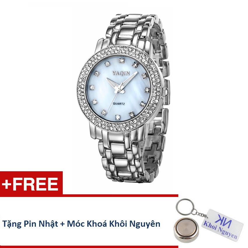 Đồng Hồ Nữ YAQIN 5125 Dây Thép (Có 2 Màu: Trắng, Vàng) + Tặng Pin Nhật, Móc Khoá Khôi Nguyên