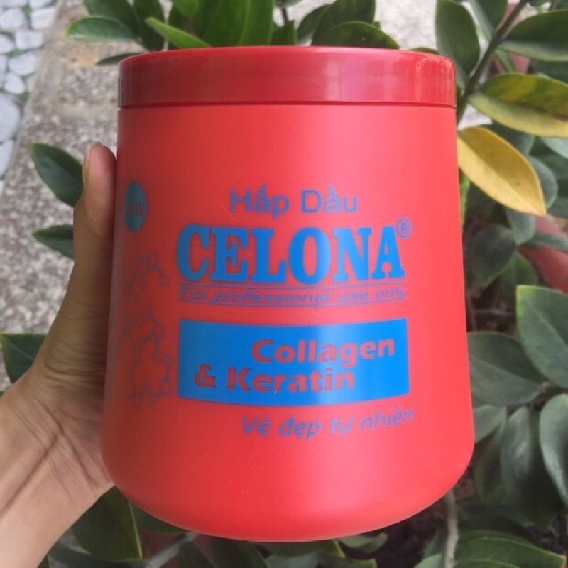 hấp dầu ,ủ xả tóc  siêu mềm mượt CELONA. collagien 1000ml màu xanh và màu đỏ giúp tóc luôn xuống mềm bóng mượt vào nếp