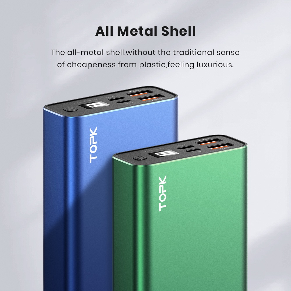 [Sạc nhanh] Sạc dự phòng 20000mAh TOPK I2006P PD QC 3.0 18W 3 đầu ra - Bảo hành chính hãng 12 tháng