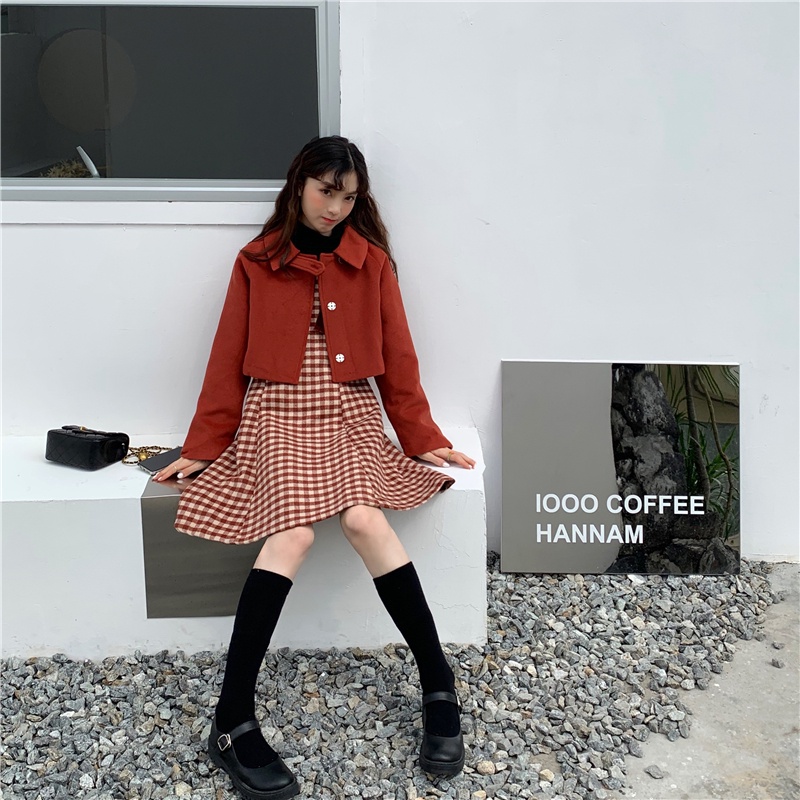 Đầm Len Không Tay Họa Tiết Sọc Caro Thời Trang Sành Điệu Cho Nữ