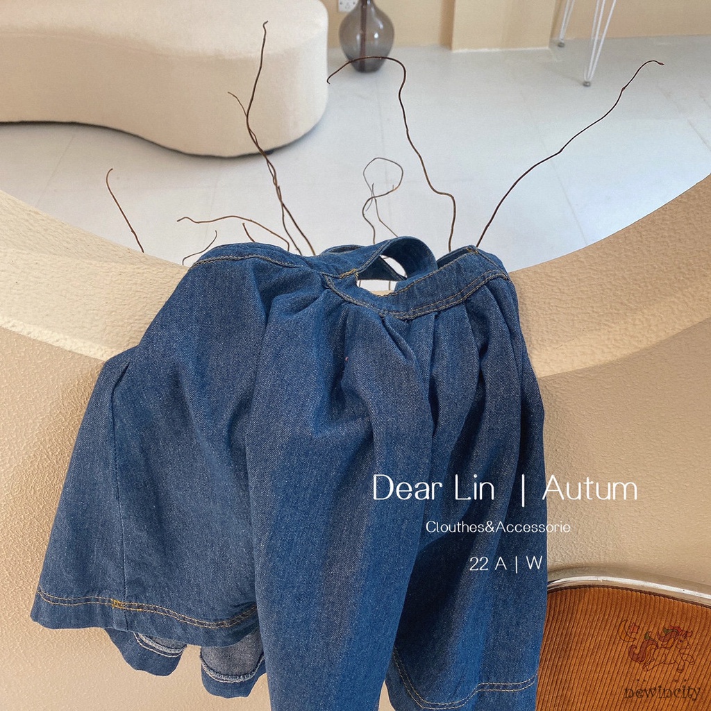 Bộ Áo In Hoa Dễ Thương + Chân Váy Yếm Denim Thời Trang Cho Bé Gái