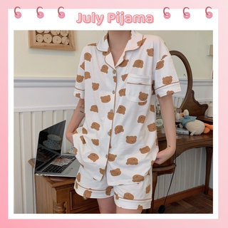 Đồ ngủ pijama quần áo mặc nhà, đồ bộ giá rẻ vải mát cộc tay, pijama nữ lụa kate mùa hè July