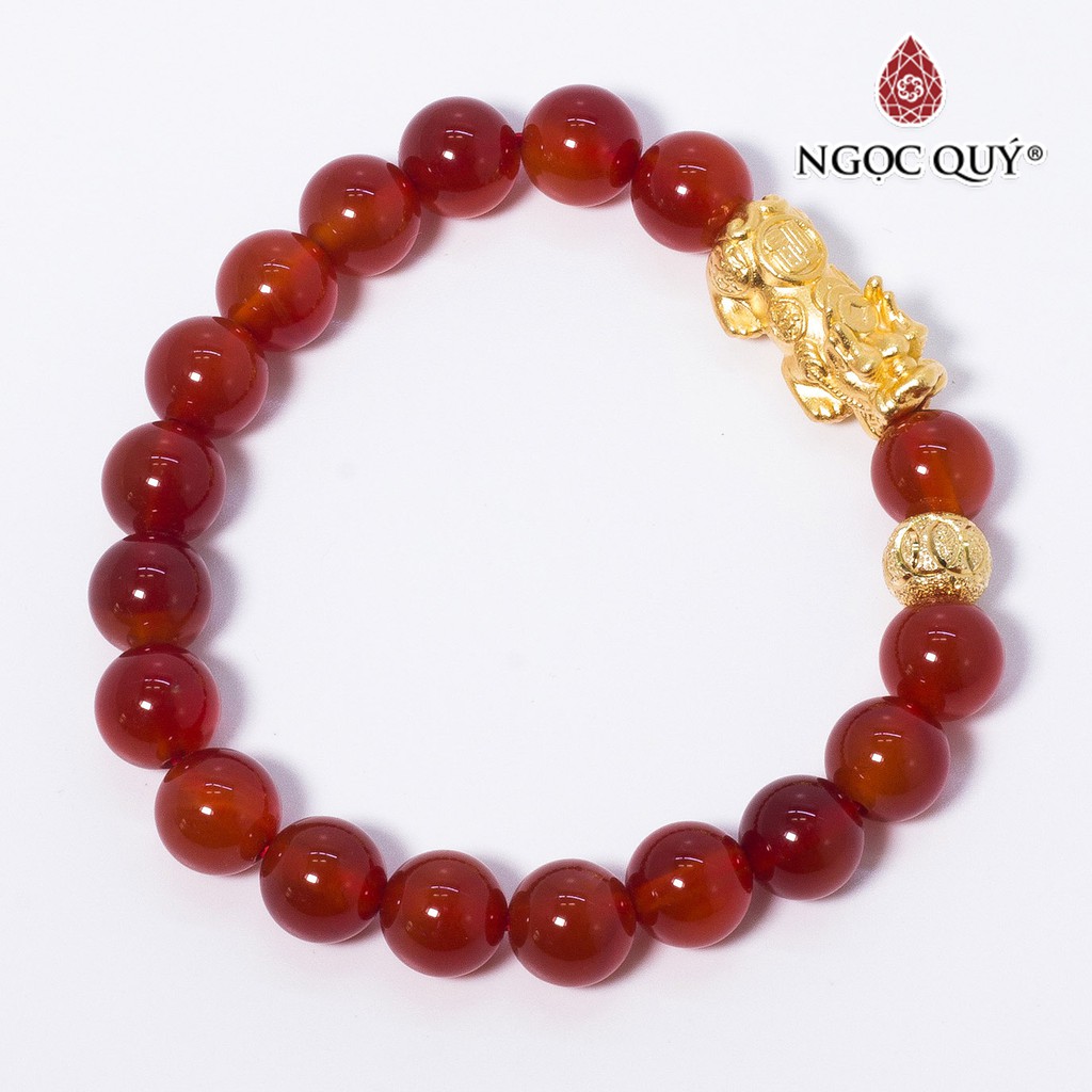 Vòng Mã Não Đỏ Phối Tỳ Hưu Bạc Mạ Vàng 24K Size Hạt 8mm - Ngọc Quý