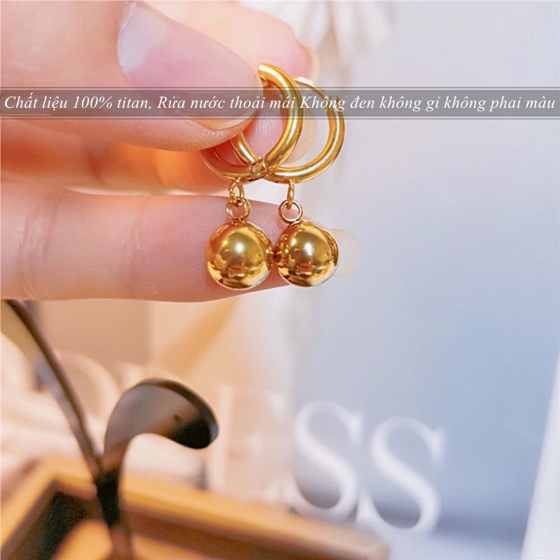 Bông tai nữ titan không gỉ dạng bi tròn thiết kế đơn giản phong cách thời trang thanh lịch mẫu mới 2023