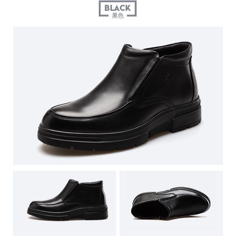 Giày nam tăng chiều cao Nam Pierre Cardin chính hãng da màu đen, da thật, Lót Nhung Mùa Đông Cao Cổ Chống Lạnh Cho Nam