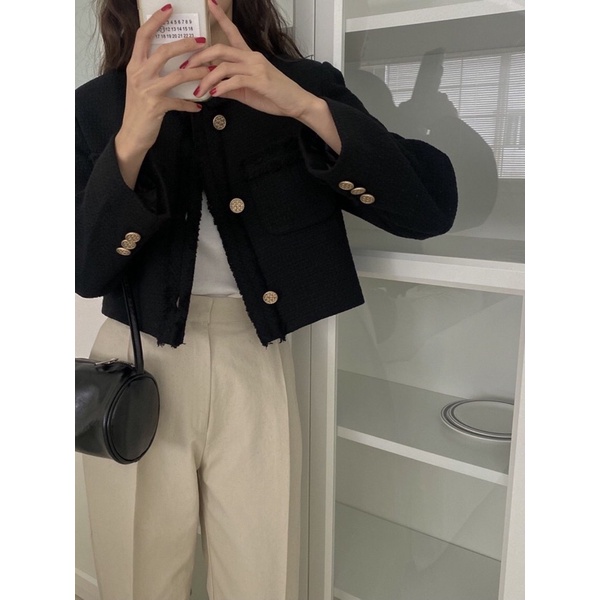 ÁO KHOÁC DẠ TWEED ULZZANG DÁNG CROPTOP