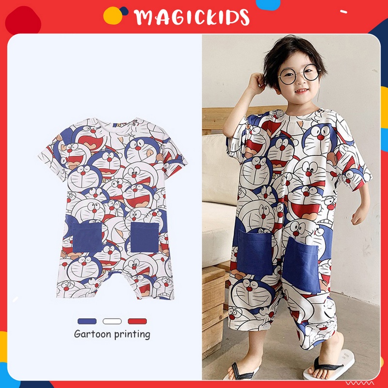 Bộ đồ ngủ liền thân cotton hình thú cho bé Magickids cộc tay dáng rộng đồ ngủ trẻ em mềm mại thoáng mát BL21001