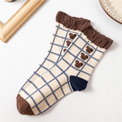 Tất cổ cao,vớ cổ cao nữ thêu hình gấu xinh xắn đáng yêu phong cách Hàn Quốc