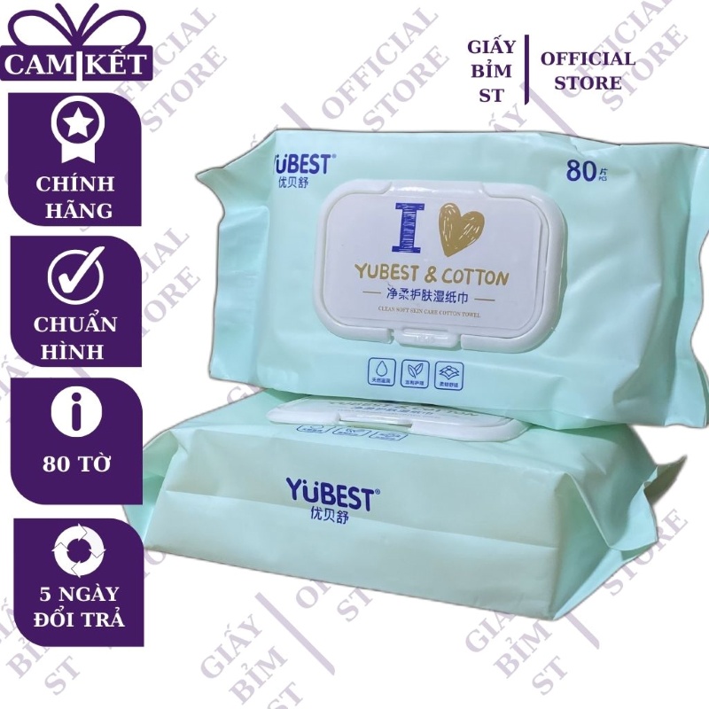 Khăn giấy ướt Yubest nội địa Trung trắng 80 tờ/gói chăm sóc cho bé và gia đình