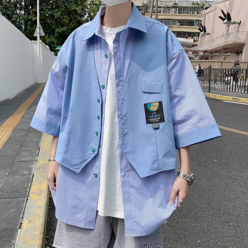 Áo Thun Giả Hai Mảnh Tay Ngắn Phong Cách Thời Trang Hàn Quốc Dành Cho Nam 2022