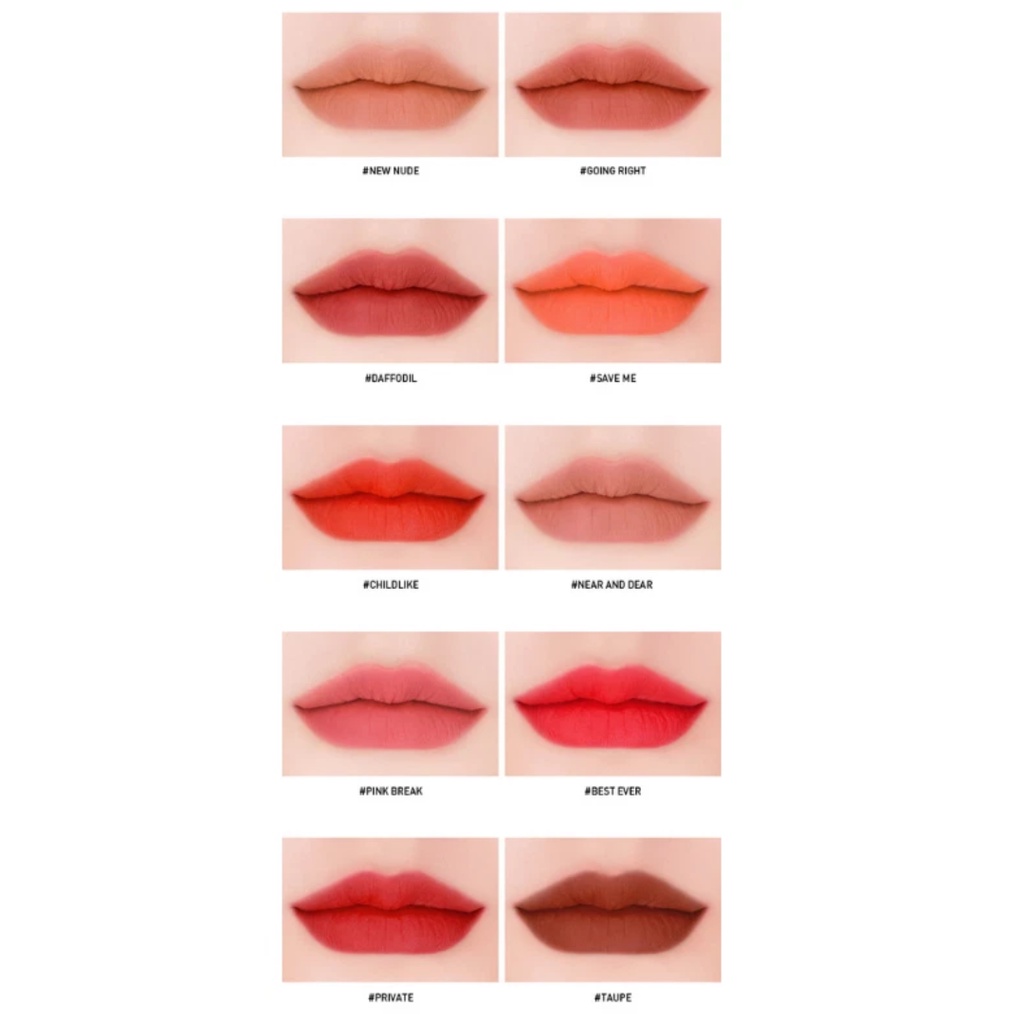 Son kem lì 3CE Velvet Lip Tint 4.0G mịn lì, không lộ vân môi, khô môi