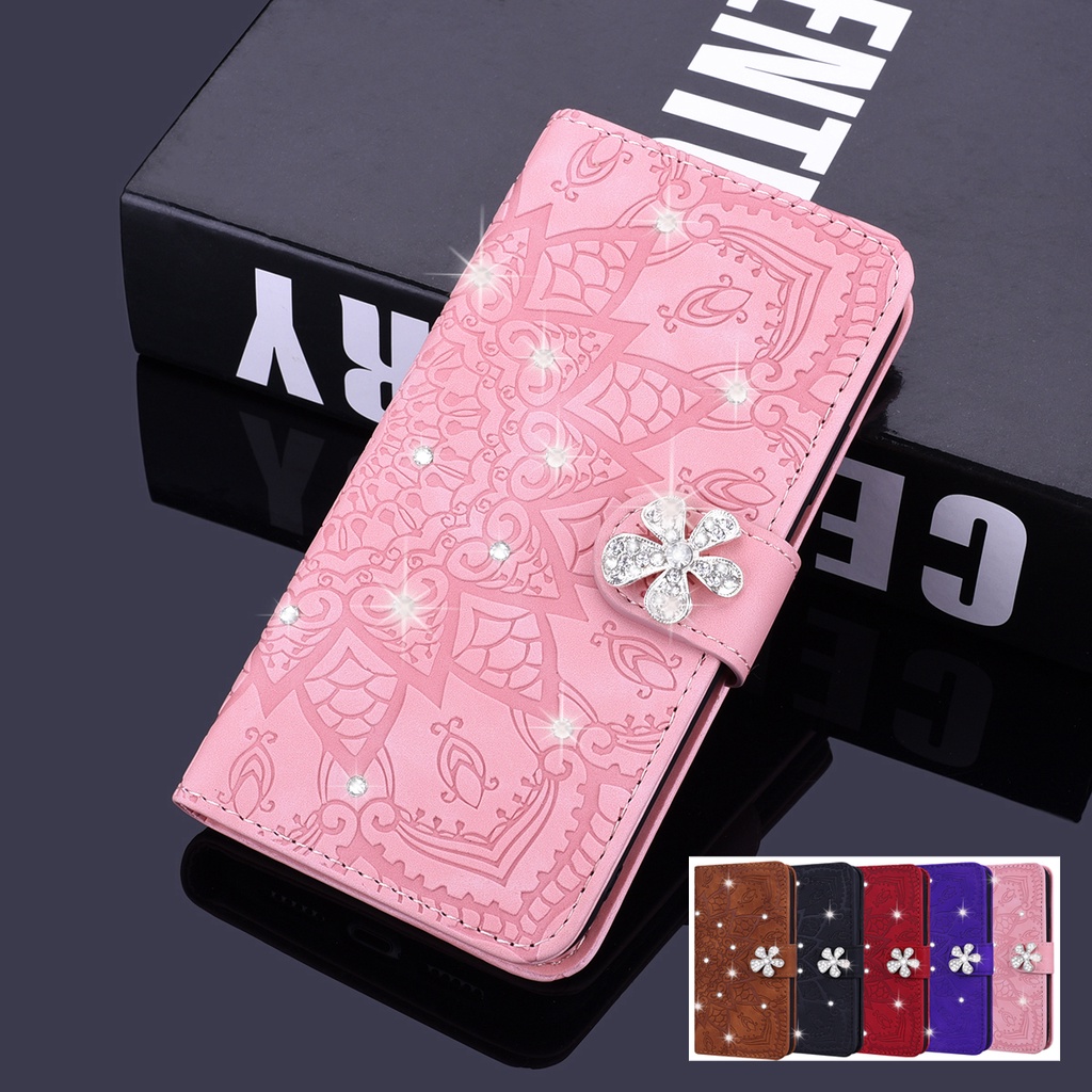 Vỏ Bao Da Điện Thoại Nắp Lật Kèm Ngăn Đựng Thẻ Đính Kim Cương Cho iPhone 6S Plus 7 Plus 8 Plus X XR XS MAX