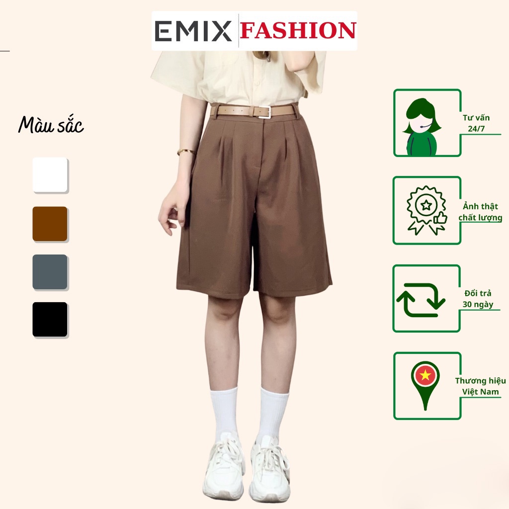 Quần tây nữ short lửng EMIX dáng lửng, ống rộng, cạp cao, khóa trước, vải tuyết mưa mềm mịn, không lộ Q2066/P0K44