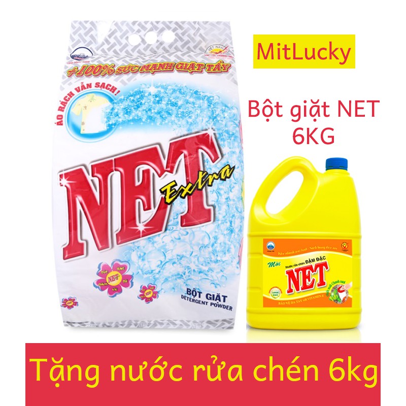 Bột giặt NET Extra 6kg  tặng kèm 1 nước rửa chén 1.5Kg đậm đặc