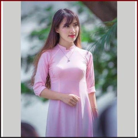 Bộ áo dài trơn màu hồng đào, áo dài trơn, áo dài truyền thống, nhận cắt áo dài