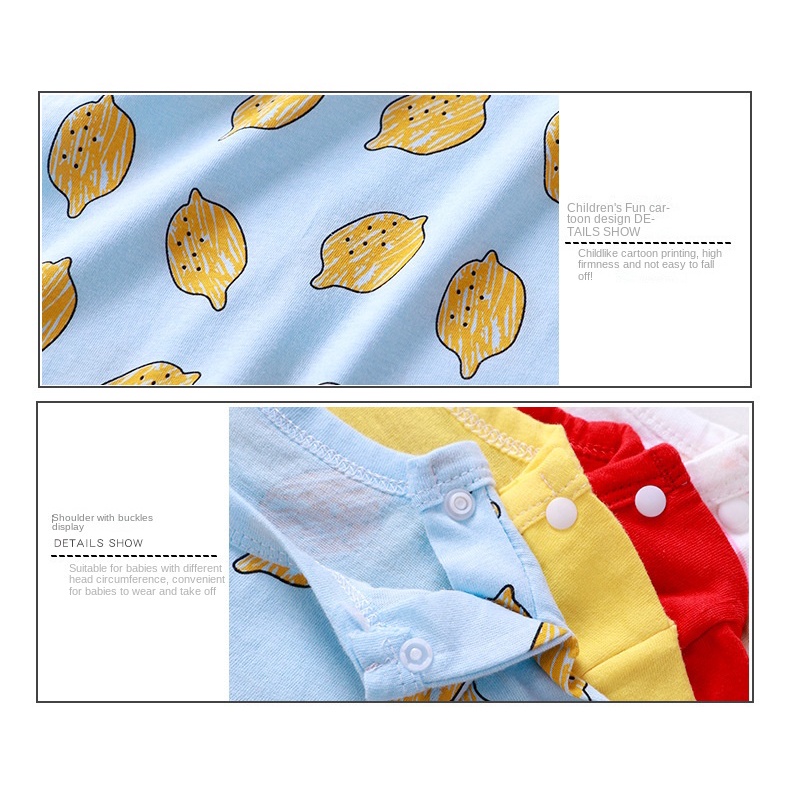 Bộ Áo Liền Quần Tay Ngắn Vải Cotton In Hoạt Hình Động Vật Dễ Thương Cho Bé Từ 0-24 Tháng Tuổi