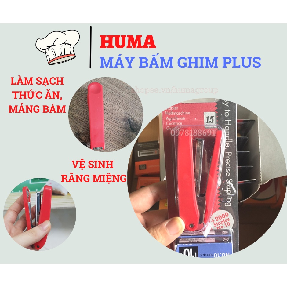 Máy bấm ghim plus chính hang – Dập ghim tặng kèm 2 hộp 2000 ghim - HUMA