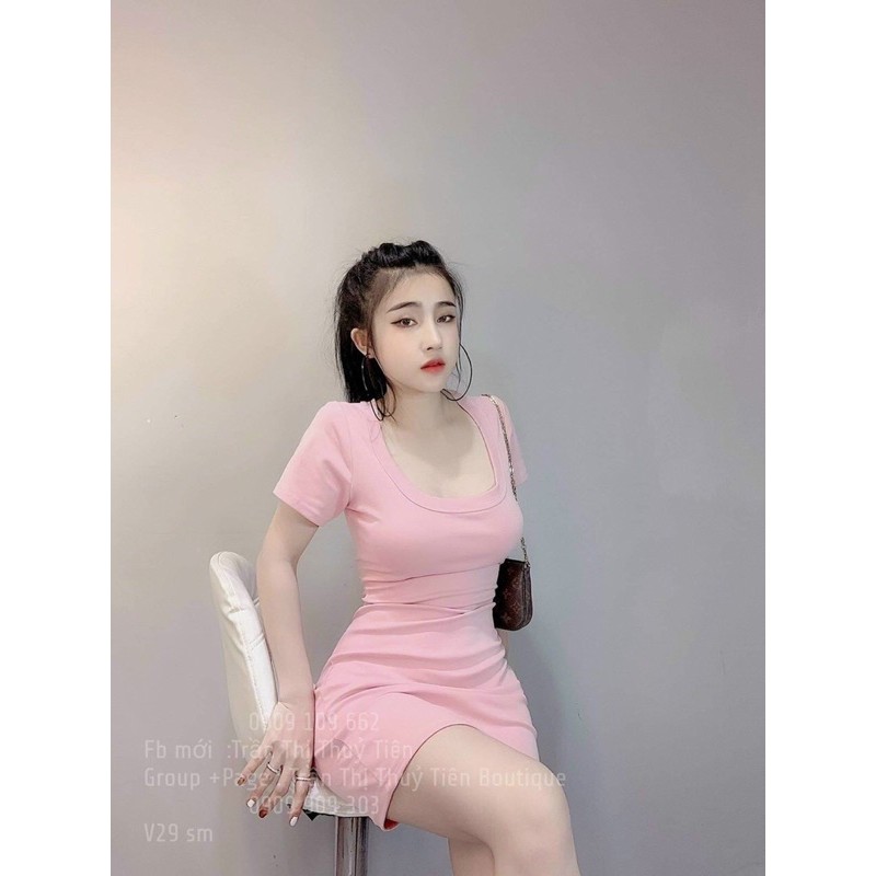 ĐẦM BODY CỔ VUÔNG TAY NGẮN