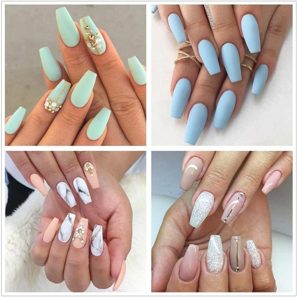 Set 600 Móng Tay Giả Ballerina Nối Dài Che Phủ Toàn Diện Phong Cách Pháp