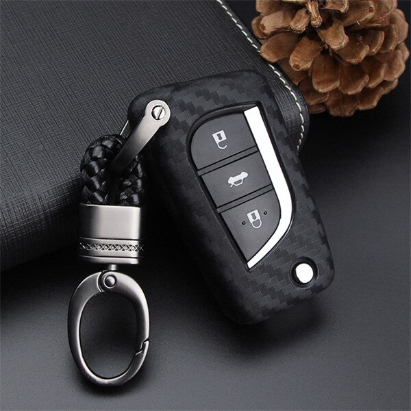 Vỏ Chìa Khóa 2 / 3 Nút Bấm Bằng Sợi Carbon Mềm Mại Cho Xe Hơi Toyota Yaris Reiz Carola Rav4