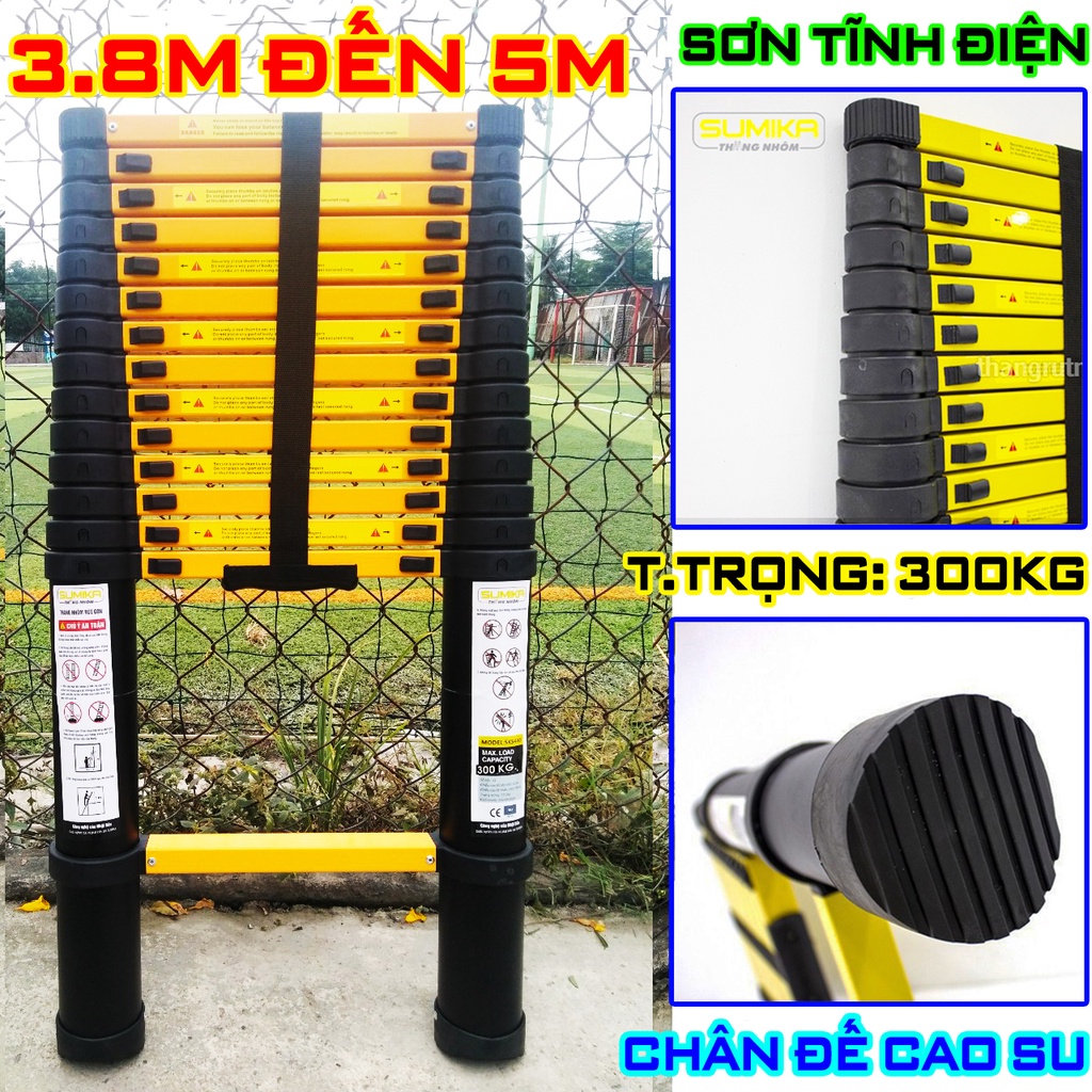 Thang nhôm rút đơn xếp gọn Sumika SKS380,SKS410,SKS440,SKS510 [SƠN TĨNH ĐIỆN] (TỪ 3,8M ĐẾN 5,1M) bảo hành 2 năm