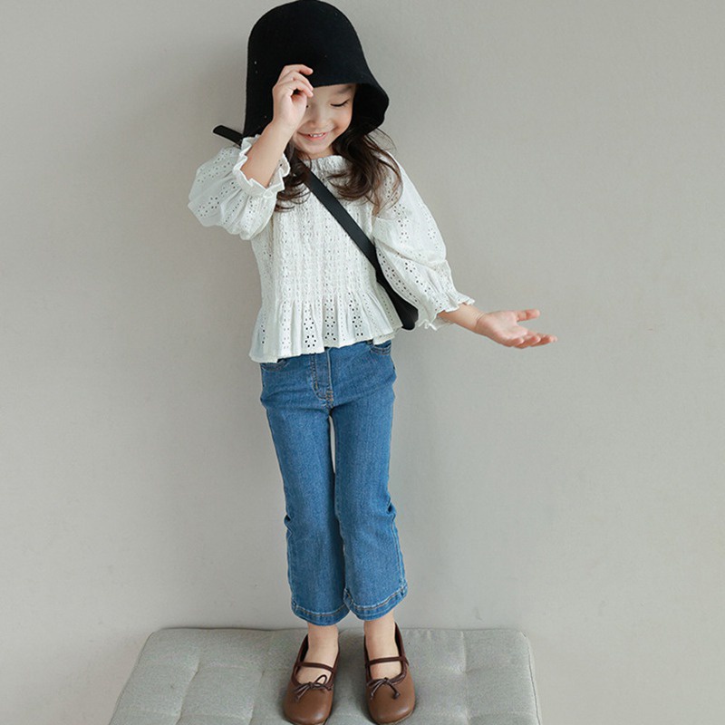 Quần Jeans Dài Ống Loe Thời Trang Hàn Cho Bé Gái