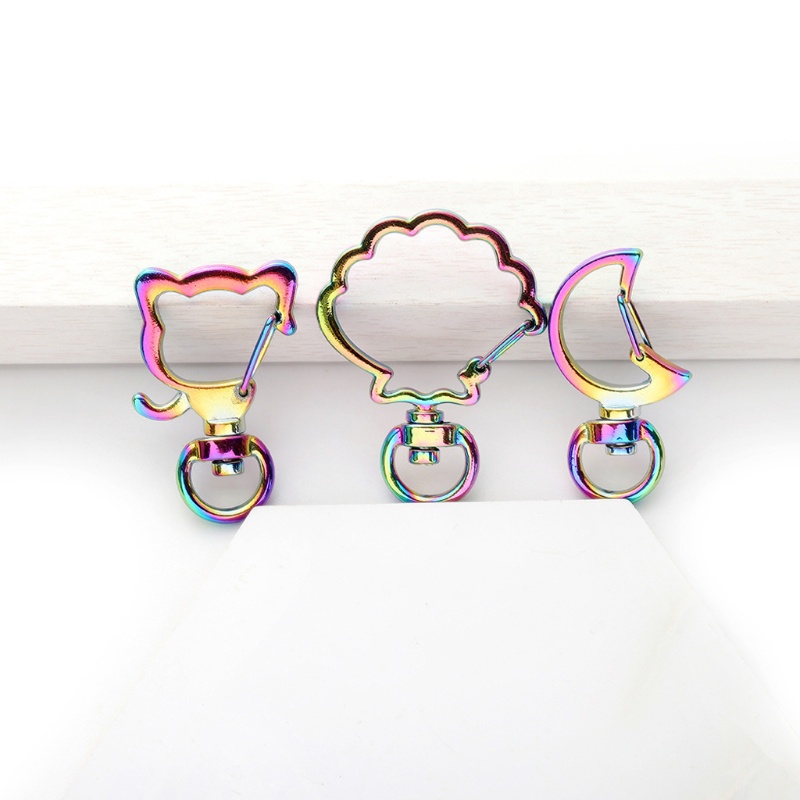 Set 10 móc khóa kim loại màu cầu vồng hình chú mèo ngôi sao trái tim DIY