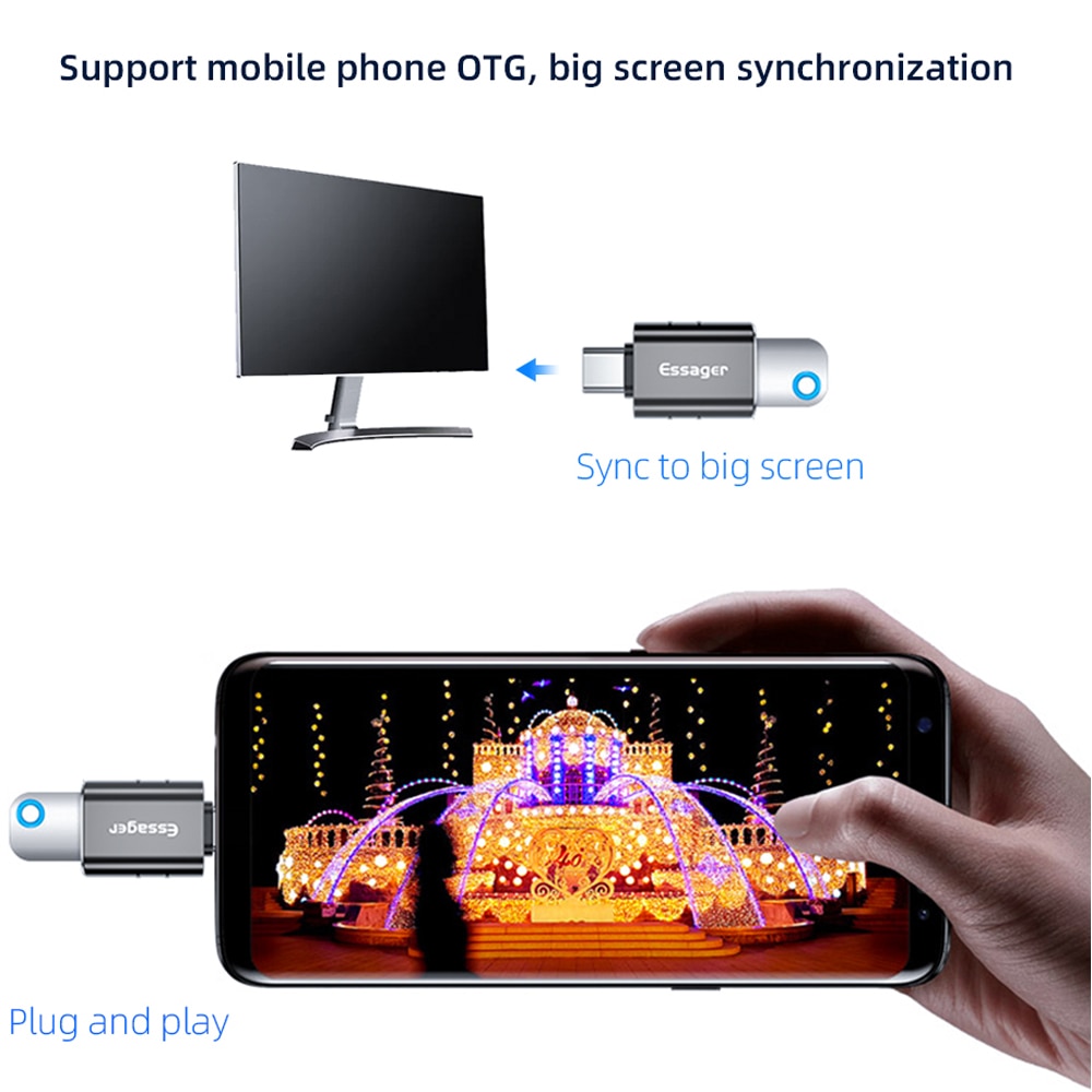 Đầu chuyển đổi Essager USB3.0 OTG sang type C cho Samsung S20 Xiaomi mi 9 10