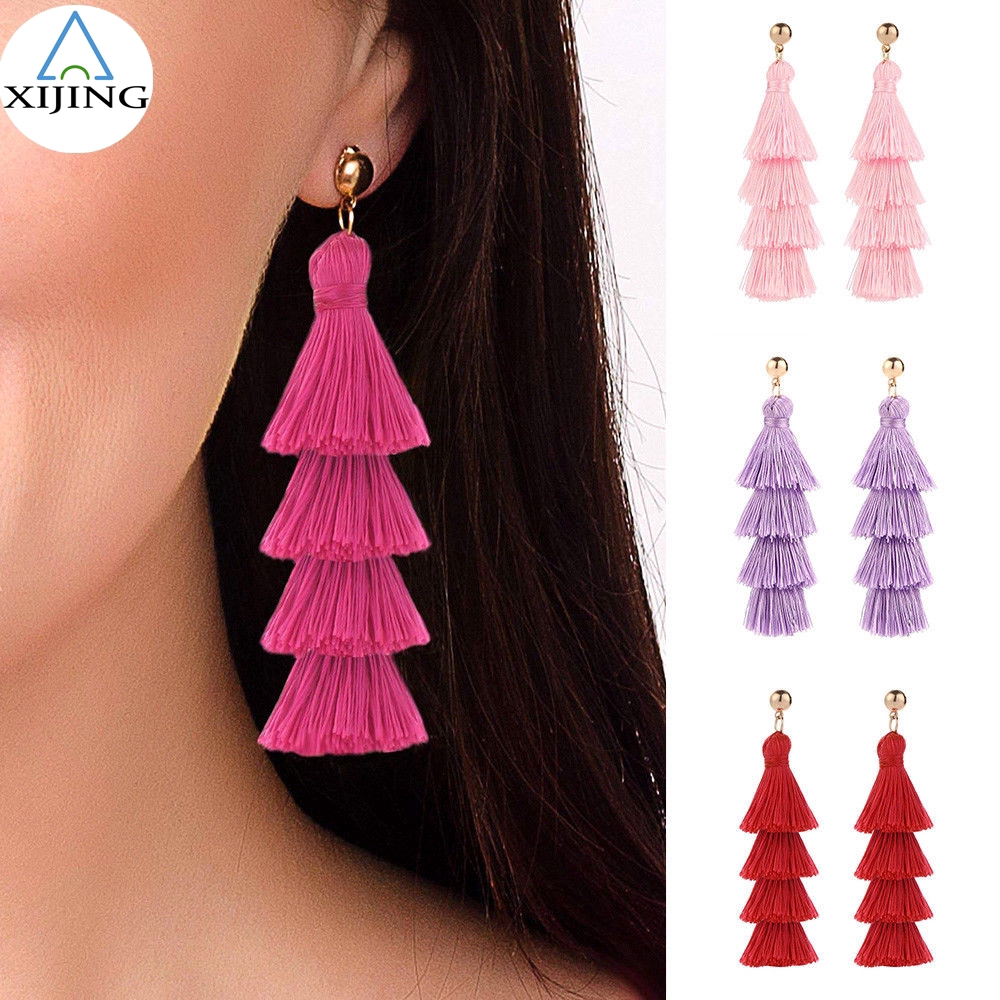 Khuyên tai tua rua nhiều tầng phong cách Bohemian cổ điển dành cho nữ