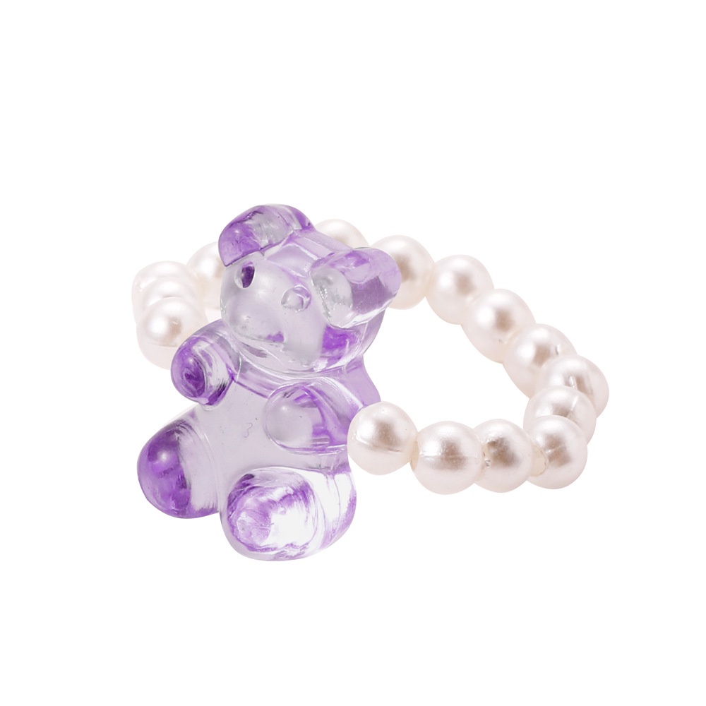 (0365) Nhẫn Nhựa Resin Gấu Màu Sắc Co Dãn Dễ Thương Trẻ Trung Hàn Quốc