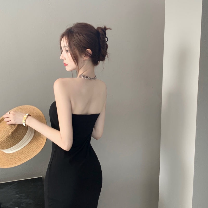Đầm Hai Dây Màu Đen Dáng Ôm Xẻ Tà Trẻ Trung Quyến Rũ Dành Cho Nữ