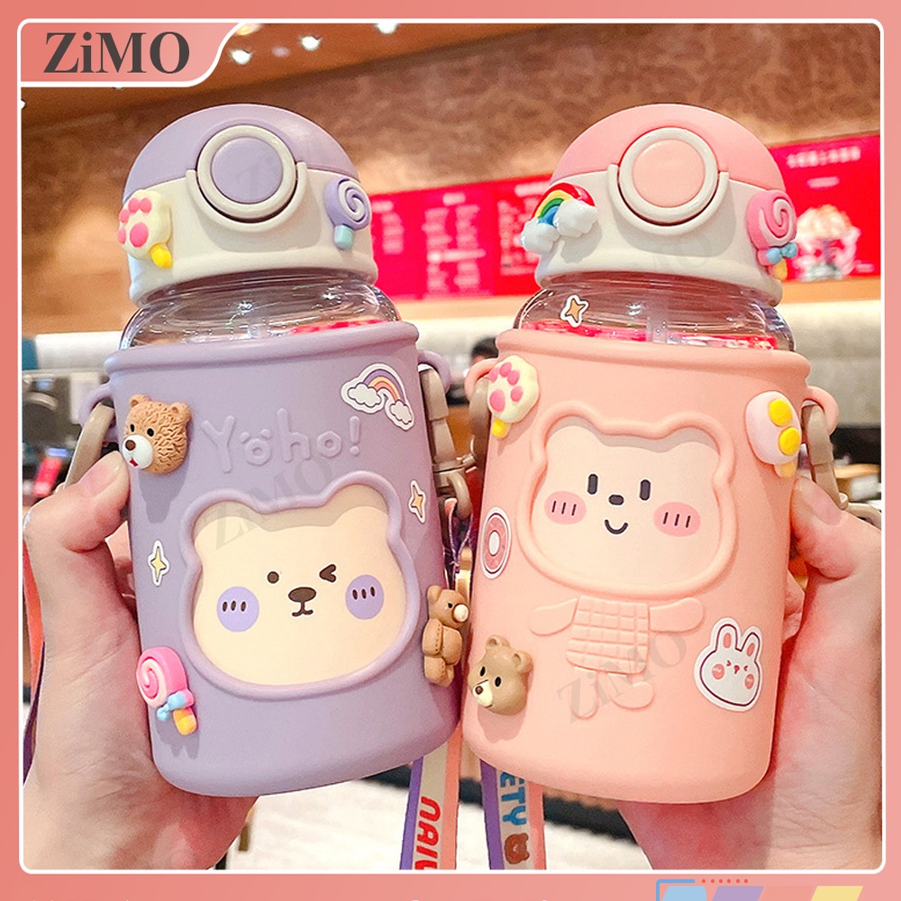 Bình Uống Nước 620ML Có Ống Hút Cách Nhiệt Kèm Dây Đeo Dễ Thương Dành Cho Học Sinh Tiểu Học