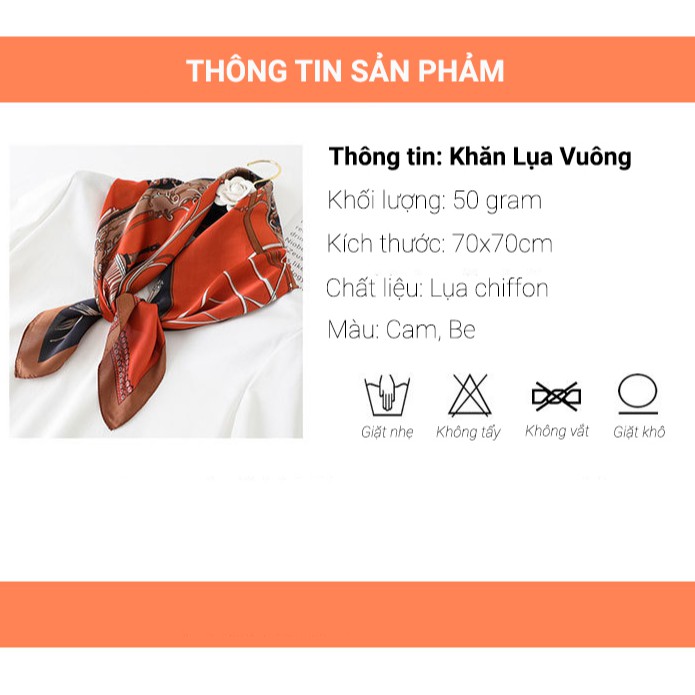 [NowShip2h] Khăn Lụa Vuông (Khăn Turban) Họa Tiết Xe Ngựa Thanh Lịch Sang Trọng - Chất Liệu Chiffon - 70x70cm - Mã KL041