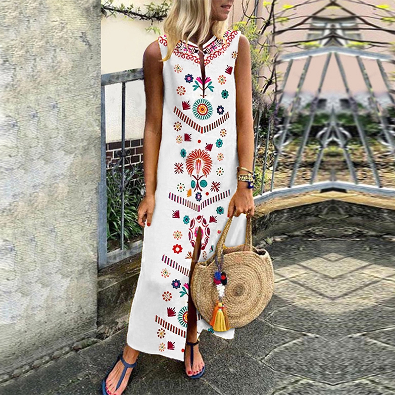 Đầm sát nách ZANZEA dáng dài size lớn in họa tiết dân tộc Boho | BigBuy360 - bigbuy360.vn
