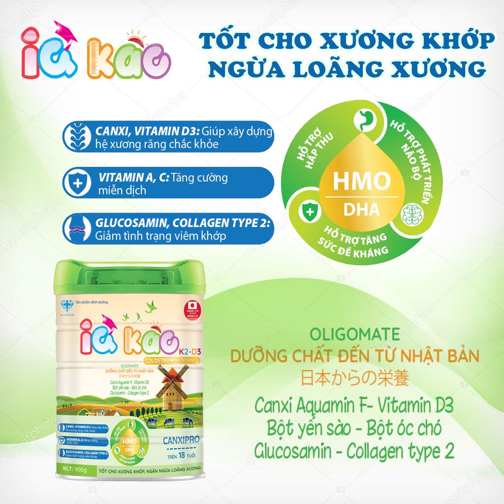 Sữa bột IQ KAO CANXI PRO dành cho người trên 18 tuổi tốt cho xương khớp và tim mạch, ngăn ngừa loãng xương hộp 900g
