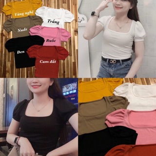 Áo Thun Croptop Tay Phồng Cổ Vuông