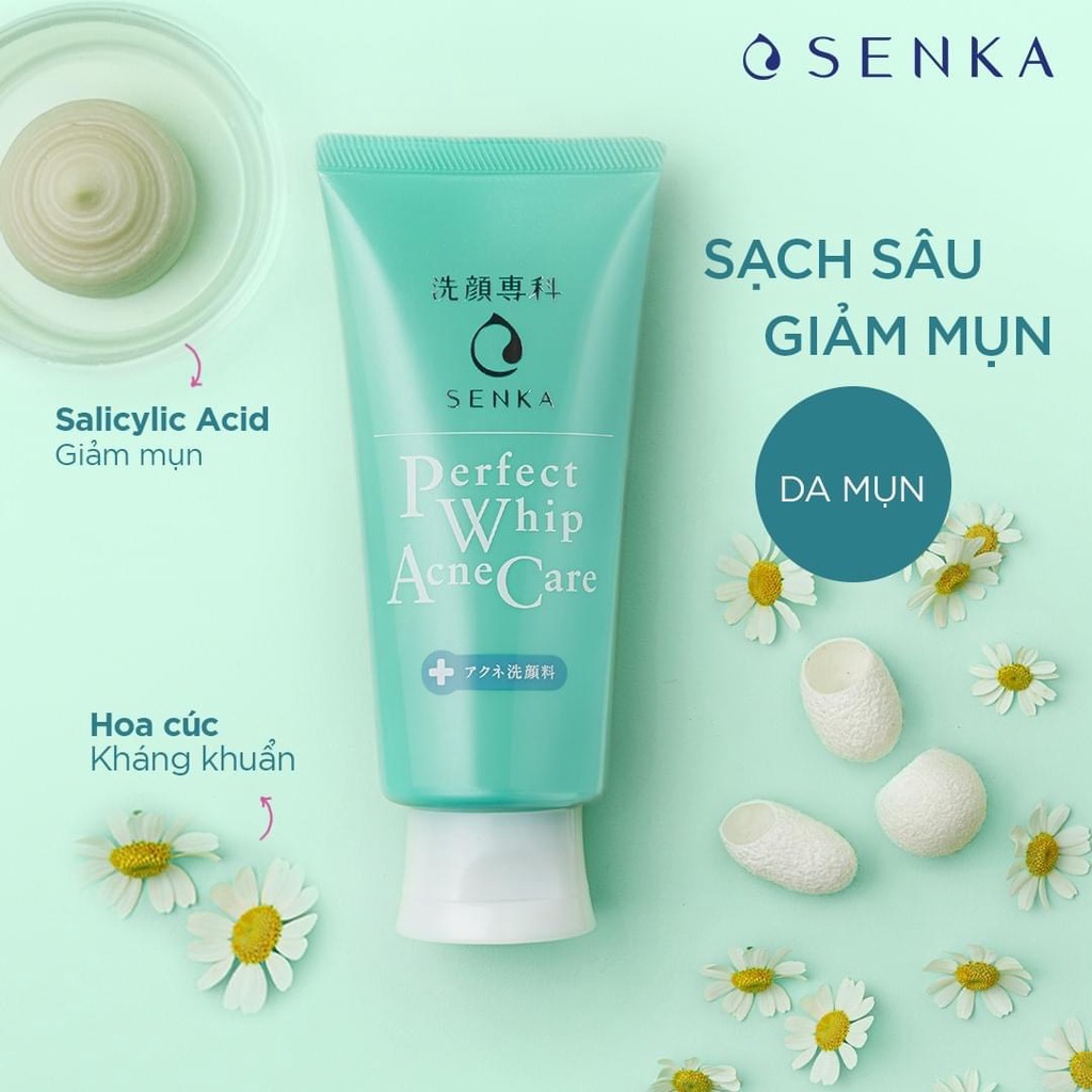 Sữa rửa mặt dành cho da mụn Senka perfect whip acne care 100g