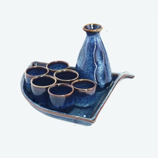 Bộ bình đựng rượu Sake kèm chén cao cấp độc đáo OANH GIA AUTHENTIC BAT TRANG - Men xanh hỏa biến