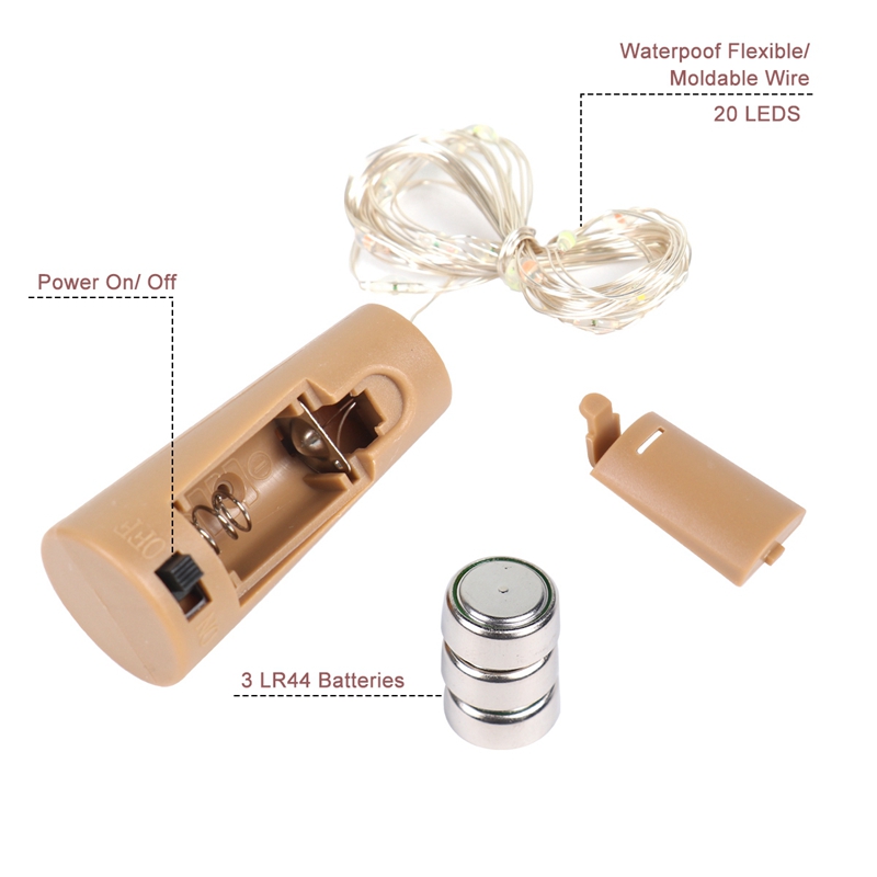 Dây Đèn LED Dài 2M Chạy Bằng Pin Dùng Trang Trí Chai Rượu Với Nút Bần