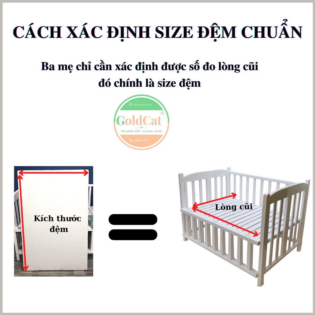 Đệm cũi cho bé Goldcat độ dày tiêu chuẩn 5cm chất liệu bông ép cao cấp, đủ size thông dụng