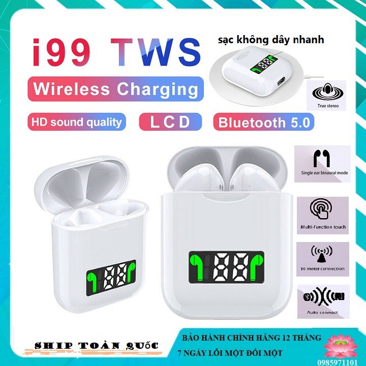 Tai nghe bluetooth i99 hỗ trợ sạc không dây có đèn led hiện thị pin | BigBuy360 - bigbuy360.vn