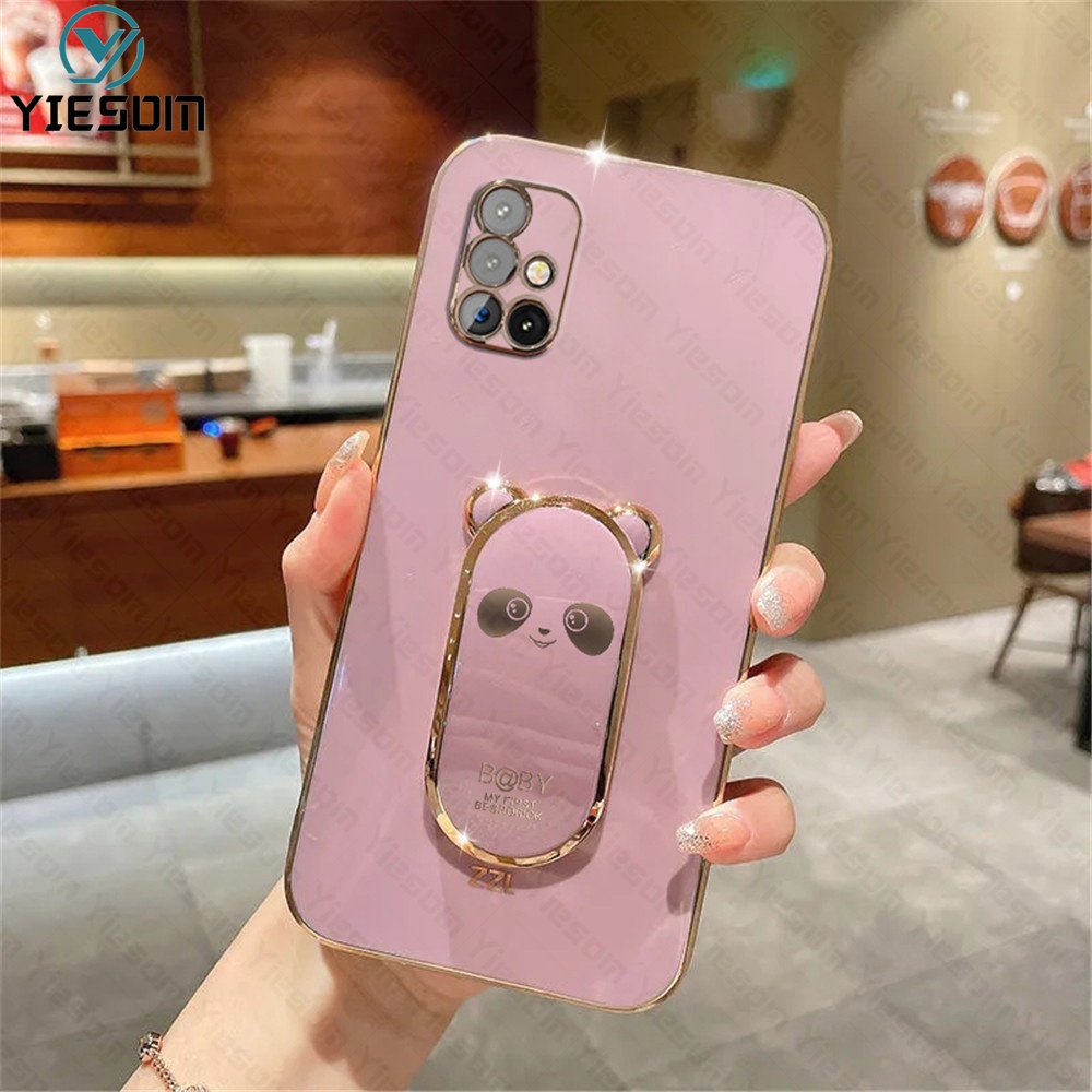Ốp Điện Thoại Silicon Dẻo Mạ Màu Kèm Giá Đỡ Hình Vuông Cho Samsung Galaxy A03 Core A03S A02S A21S A11 M11 A31 A51 A71 4G