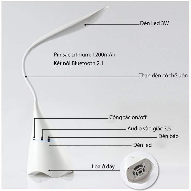 LOA BLUETOOTH KIÊM ĐÈN HỌC LED CHỐNG CẬN ĐỂ BÀN S533–3W