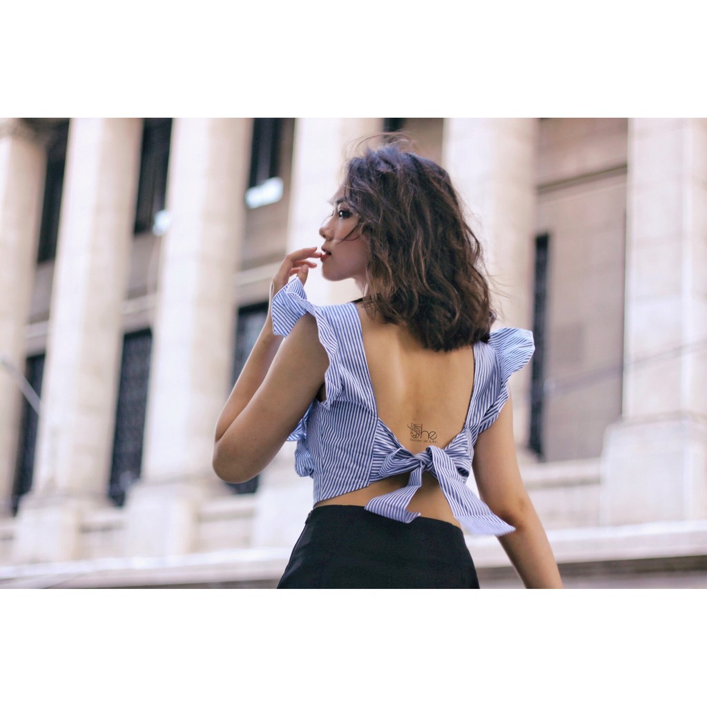 Áo Croptop Bèo Tay Nơ Lưng SA244