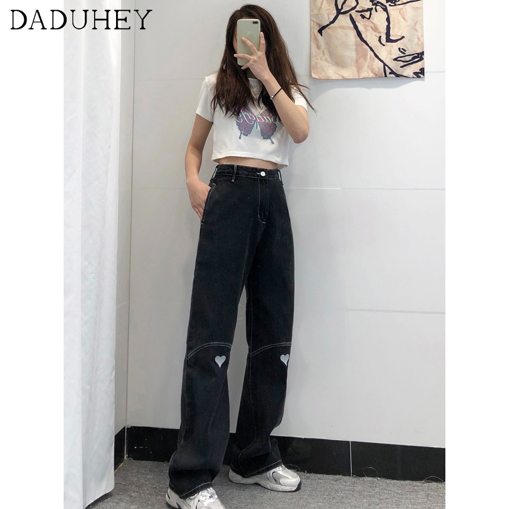 Quần jeans daduhey cho nữ lưng cao ống rộng thời trang Hàn Quốc