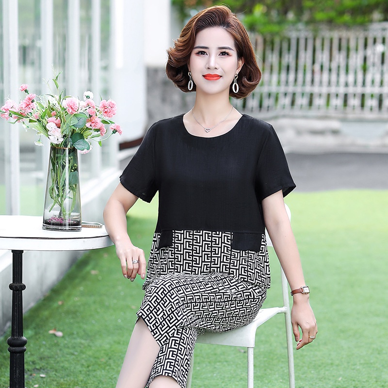 (HÀNG SẴN) Bộ Đồ Thun Trung Niên Che Bụng Phong Cách Phương Tây AB30 - Hàng Quảng Châu Cao Cấp